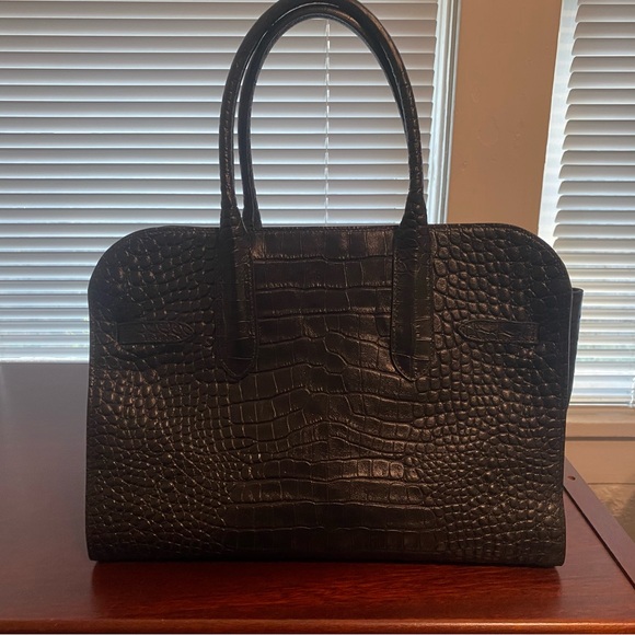 Claudia Firenze Black Crocodile-Patterned Satchel - Picture 3 of 6